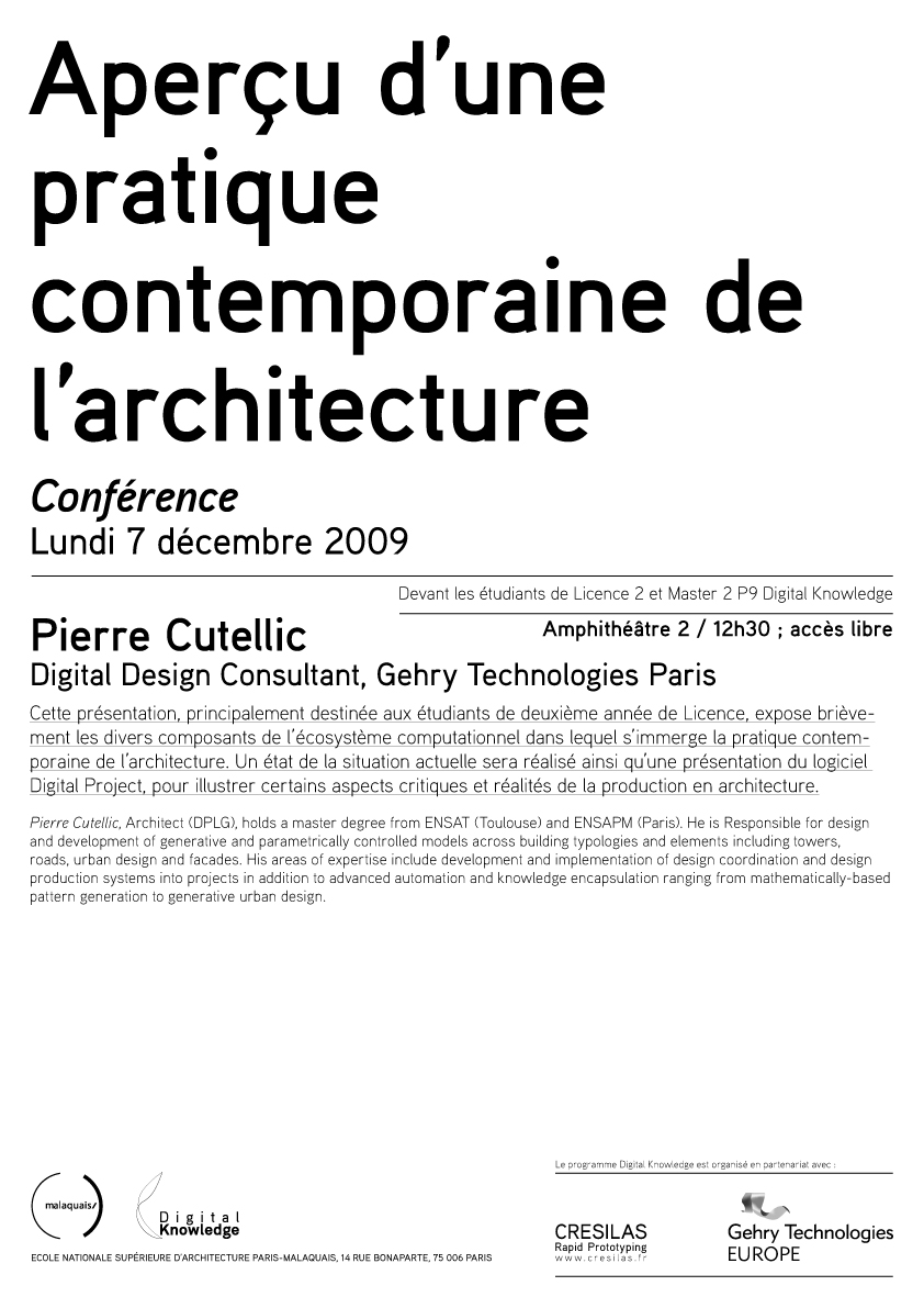 CONFERENCE Pierre CUTELLIC ENSAPM 07 12 2009