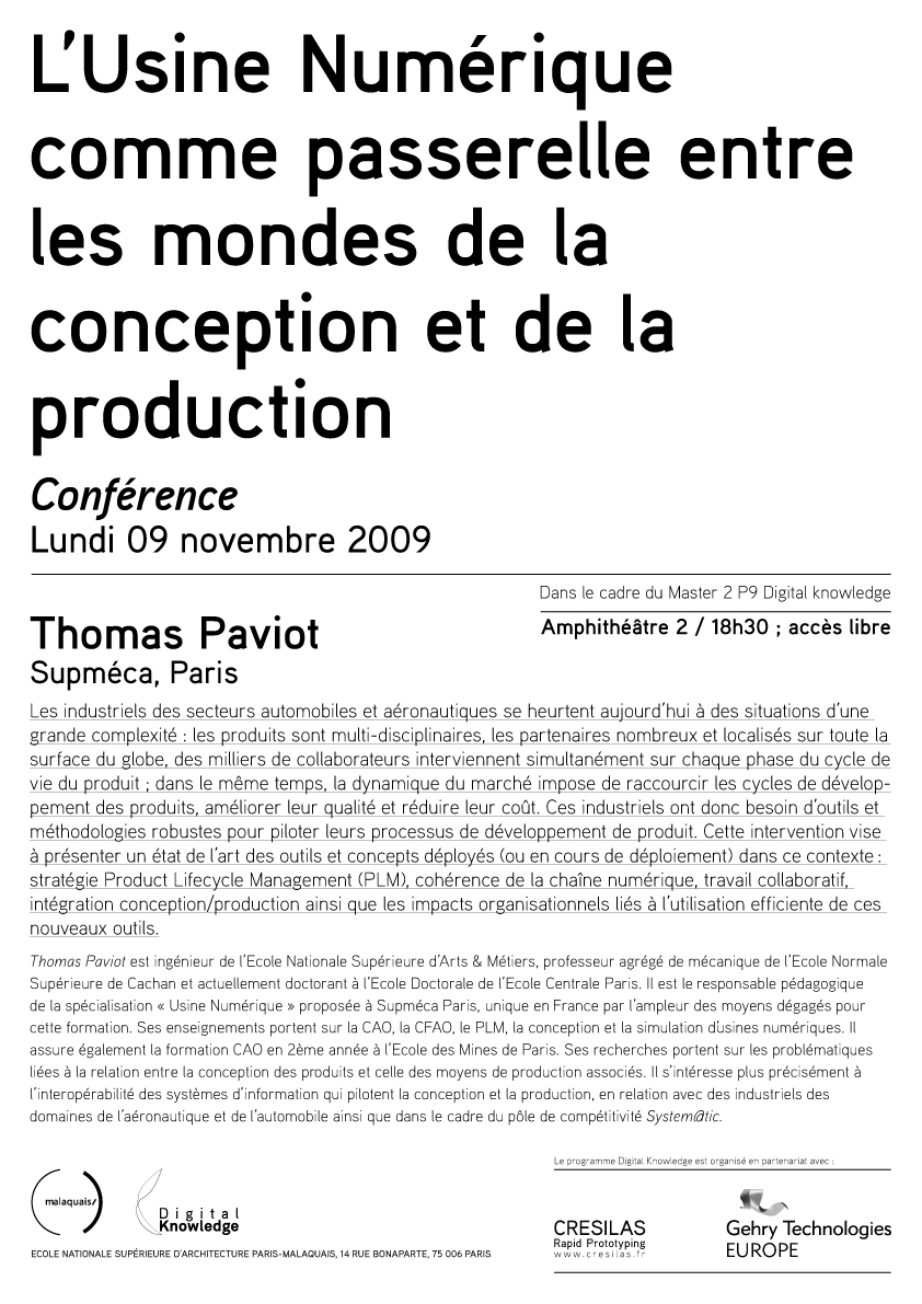 CONFERENCE Thomas PAVIOT ENSAPM 09 11 2009